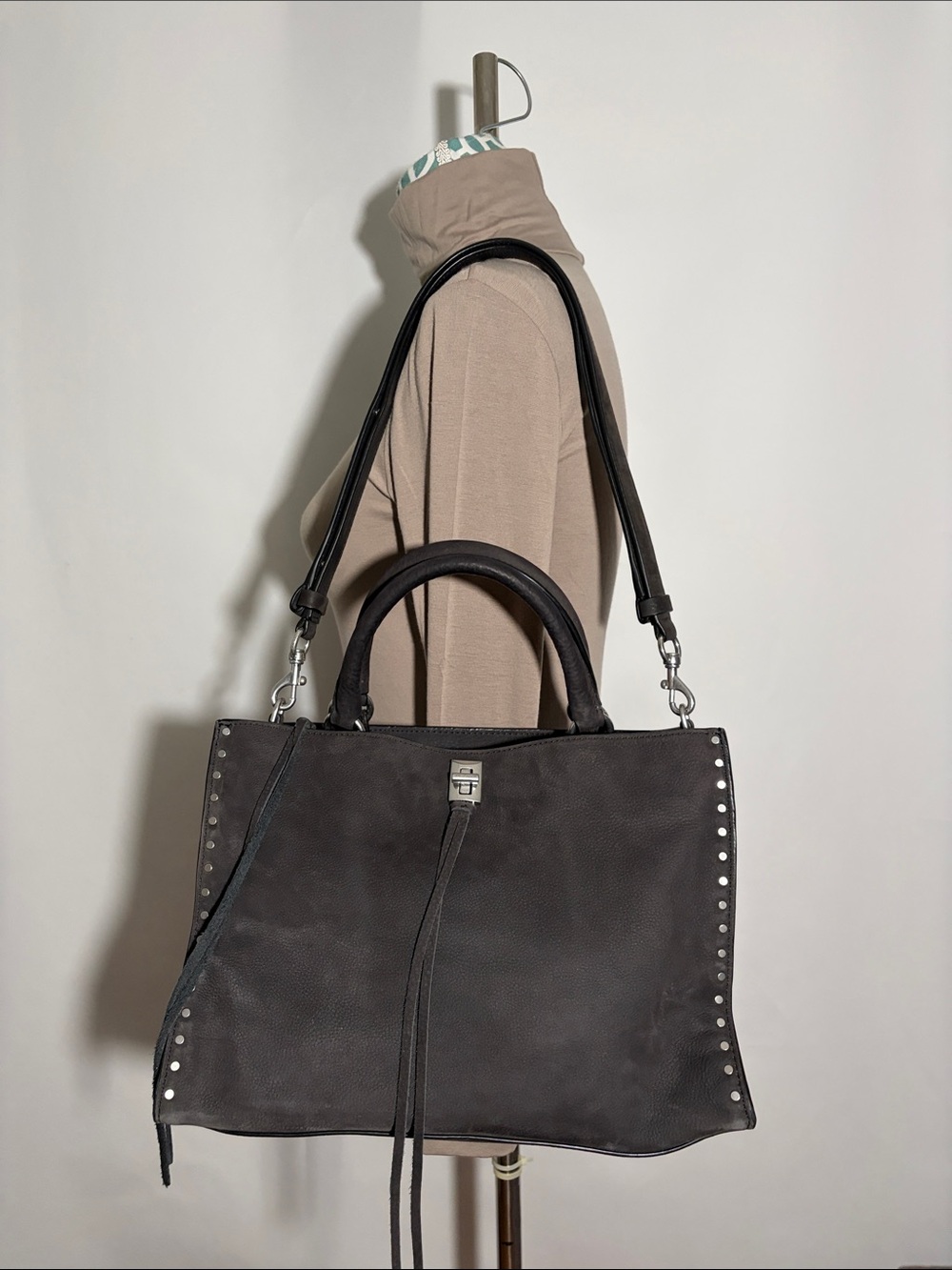 Rebecca Minkoff Black Studded Leather Crossbody Tote